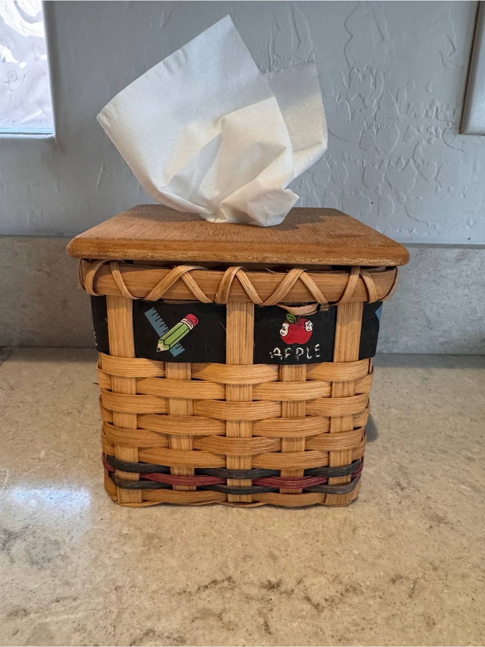 Vintage Woven Wooden Tissue Box Cover in classroom themes.